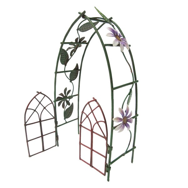 Pacific Giftware Enchanted Mini Fairy Garden Accessories Decorative Metal Garden Arbor Gate Arch Shape with Floral Design 6.5 inch Tall