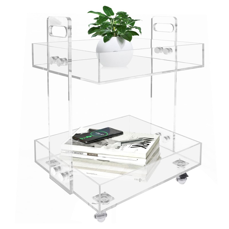 VPABES 2-Tier Small Acrylic Rolling Cart with Wheels,Mobile Side Table