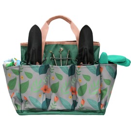 GeerDuo Garden Tool Bag, Portable Garden Tote Bag with Handle, Oxford Garden Tool Organizer Bag, Ideal Gardening Gifts for Wife and Parents, Tools Not Included(Orange Flower)