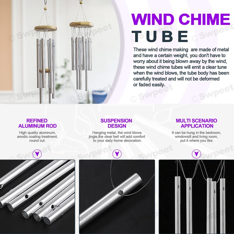 Swpeet 61pc Wind Chime Tubes & Wire Kit with Swivel