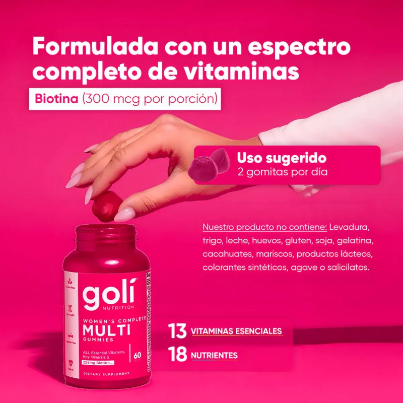 Goli Nutrition Biotina Vitamina C Inositol 60 Gomitas Sabor Cereza