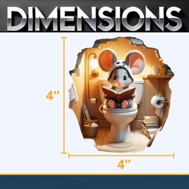 3D Cute Little Mouse on Toilet Reading Book Wall Decal Sticker, Pack of 2, Size 4 inches