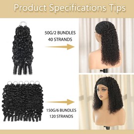 Feather Crochet Human Hair 18 Inch 50G Burmese Curly Knotless Pre‑Separated Invisible Crochet Bundles Lightweight Reusable Hair Extensions for Women Natural Black