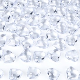 Babenest 215pcs Clear Heart Acrylic, 1Inch Crystal Rhinestones, Diamond Fake Gems Vase Filler for Table Scatters Wedding Party Event Anniversary Decoration Favor