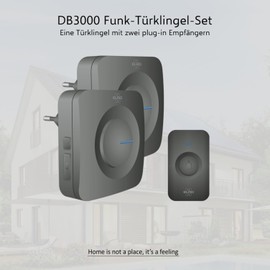 ELRO DB3000 Wireless Doorbell Set, 2 x Receivers for Socket, Waterproof, 300 m Range, 64 Melodies Black, Plug-In/Plug