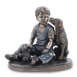 Occasion Gallery Resin Cold Cast Bronze Resin Boy w Dog Figurine Collectible Pets Household