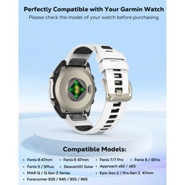 Astorgos 22 mm QuickFit Sports Band for Garmin Fenix 8/E 47 mm/Fenix 7/7 Pro/Fenix 6/6 Pro/Fenix 5/5 Plus/Forerunner 935 945 955 965, Breathable Replacement Strap, Titanium Button/White