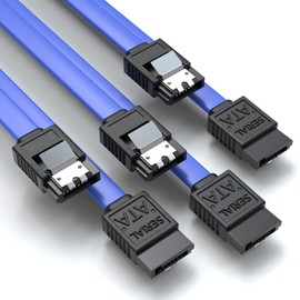 JAMEGA 3 x 50 cm SATA III Cable, S-ATA 3 Data Cable, 6 Gbit/s Connection Cable for SSD, HDD, Metal Clip, 2 x Straight L-Type Connectors, Blue