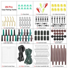 282Pcs Carp Fishing Tackle in Box, Fishing Accessories Kit Include Fishing Hook, Safety Clips Hook, Corn Kernel, Tubing, Rolling Swivel, Fishing Bait Screw, Fishing Bead, Boilie Stops with Tackle Box