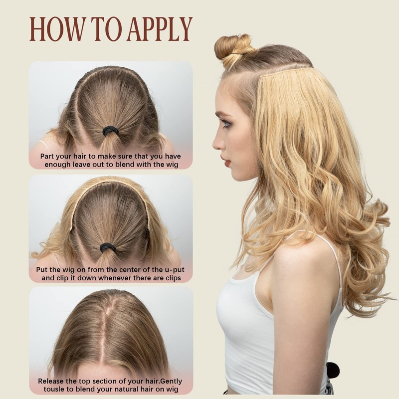 SARLA U Part Hair Extensions Dirty Blonde Full Head Clip