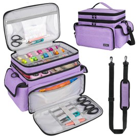 LEFOR·Z Large Sewing Supplies Organizer,Double-Layer Sewing Accessories Storage and Organizer Case Bag,Protable Travel Sewing Box Sewing Basket for Sewing Tools,Purple(Bag Only)
