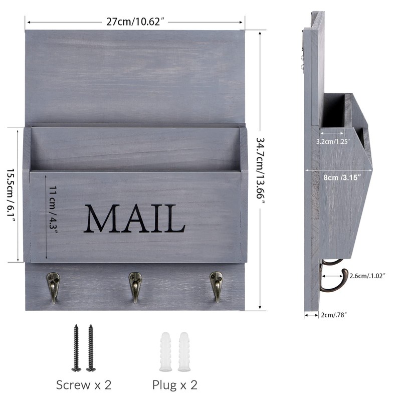 DLQuarts Mail Organizer with Key Holder for Wall Decorative Mail