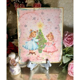 QISPIOD Pink Christmas Angel Sisters Retro Metal Tin Sign Wall Hanging Decor Plaque for Coffee Shop Home Garage Sign Collection 8x12inch