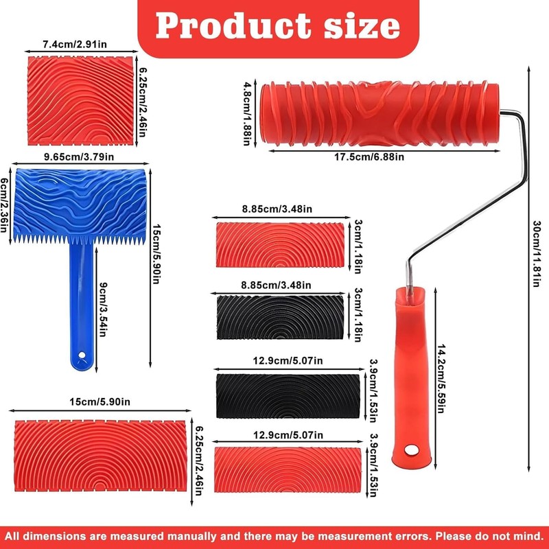 LMSNE Wood Graining Tool Set, 8 Pieces, Household Wallpaper Roller