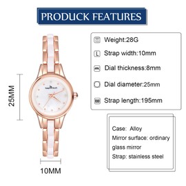 MicLee Women's Analogue Rose Gold Watch Simple Round Digital Dial Ceramic, Classic