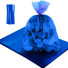 Premium 8×11 in Clear Blue Candy Bags – 50pcs Cellophane Treat Bags with 60 Twist Ties for Candy, Cookies, Snacks – Durable Food-Safe Clear Gift Bags for Holiday Party Favors, Birthday, Wedding