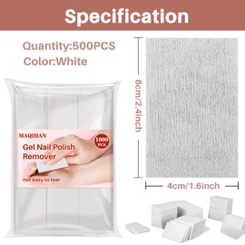 MAQIHAN 1000 Toallitas Removedoras De Esmalte De Uñas En Gel - Toallitas De Algodón Con Acetona Para Remover Esmalte De Uñas. Toallitas De Preparación Esenciales Para Técnicos De Uñas. Suministros Pro