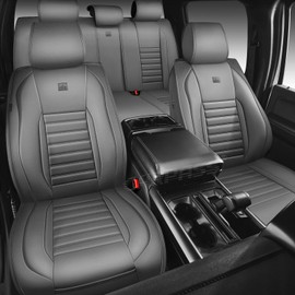 CAR PASS Nappa Leather Car Seat Covers Full Set, Luxury Seat Protector for Cars, Waterproof Anti-Slip Car Seat Cushion Armrest Compatible Airbag Universal for Sedan SUV Pick-up Truck Automotive, Gray