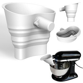 Flour Funnel for KitchenAid Mixer, Mess-Free Baking Accessory, Food Grade Silicone Foldable Funnel for 4.5-5 Qt Tilt Head Stand Mixers, Dishwasher Safe, Easy Clean (White)