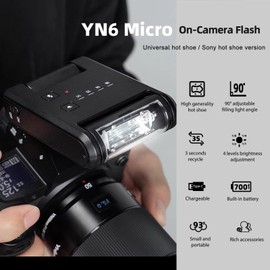 YONGNUO Flash YN6 Mini Camera Flash- 700mAh/Type-c Charge/3s Recycle/Manual, Universal Hot Shoe Flash Speedlite for Canon, Nikon, Olympus, Fuji and Other DSLR Cameras (Sony Hot Shoe Flash Black)