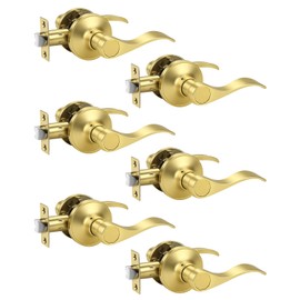 KNOBWELL 6 Pack Door Knob Interior Passage Handle for Hallway Closet Wave Style, Gold Interior Door Handle Without Lock