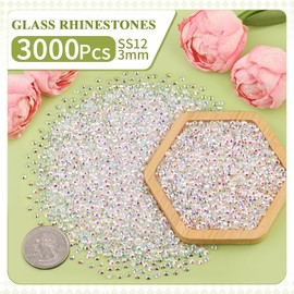 3000PCS SS12/3mm Crystal Rhinestones (Transparent AB) with 2Pcs 10ml B7000 Jewelry Glue, Bedazzling Flatback Glass Rhinestones for Crafting, Gems Diomand Charms for Tumbler Shoes Clothing Nail Art