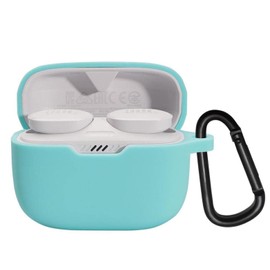 Soft Silicone Protective Case Cover Compatible with JBL Tune 130NC TWS True Wireless Earphones Shockproof Portable Cover with Carabiner（Mint Green）