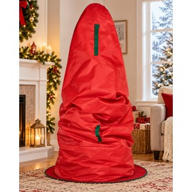 Red Upright Christmas Tree Storage Bag for Artificial Trees – Waterproof, Dustproof Oxford Fabric Cover for Holiday Storage