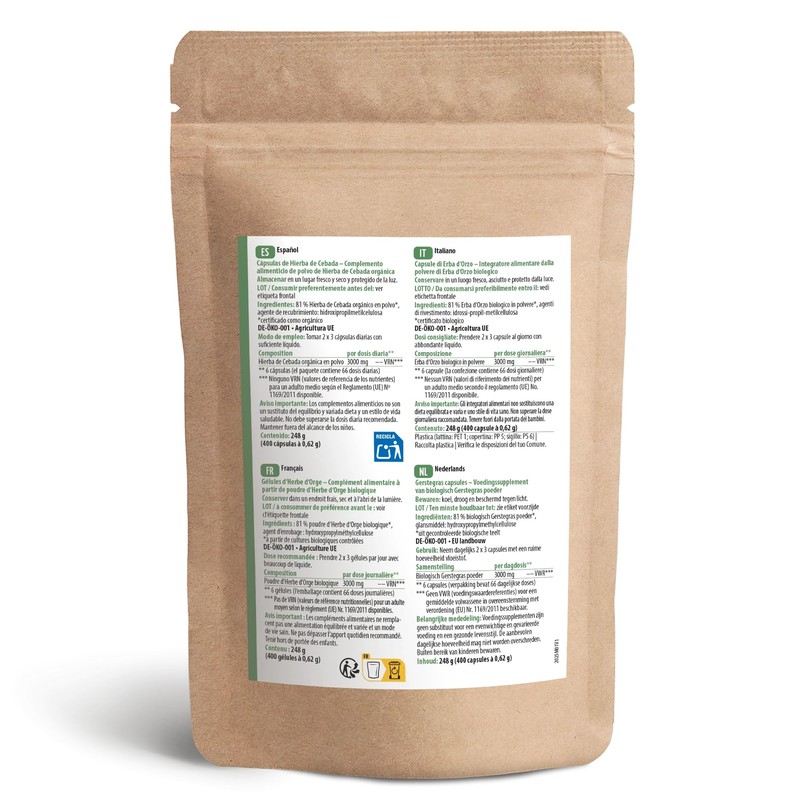 Barley Grass Capsules Organic Refill Pack of 400 | 3000