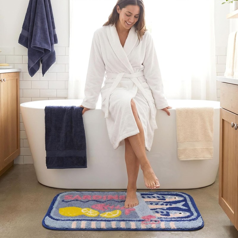 Mocsicka Sardine Bath Mat – Cute Funny Non-Slip Waterproof Blue