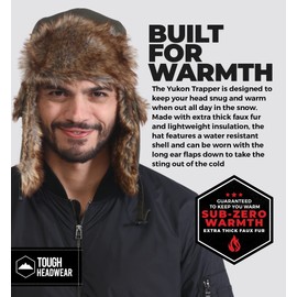 Tough Headwear Fur Hat - Russian Style Fur Trapper Hat for Men Women - Fluffy Ushanka Hats - Mens Bomber Hats - Water Resistant Shell - Secure Chin Strap with Fluffy Ear Flaps Army Green