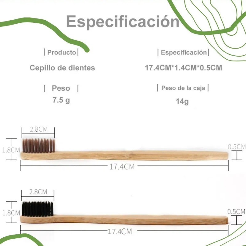 Paquete 60 Cepillo Dientes Bambú Biodegradable Ecológico
