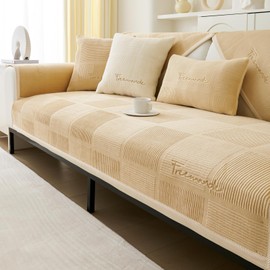 Sofa Cover for 1-4 Seater, Velvet Sofa Throw Blanket with Non-Slip Underlay, Sofa Cover L Shape Sofa Cover Couch Cover for Households with Dogs, Thick Sofa Cover Corner Sofa for Winter