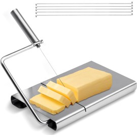 FMH Stainless Steel Cheese Slicer With 5 Replacement Wires Cuts Soft Cheeses, Fruits, Vegetables, Cakes, Meats