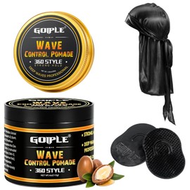 Natural Wave Pomade for Men Strong Hold, Easy Wash - Promotes Moisture, Control & Shine with Wave Brushes & Silky Durag for Perfect 360 Waves,All Natural Wave Cream for Layered Waves
