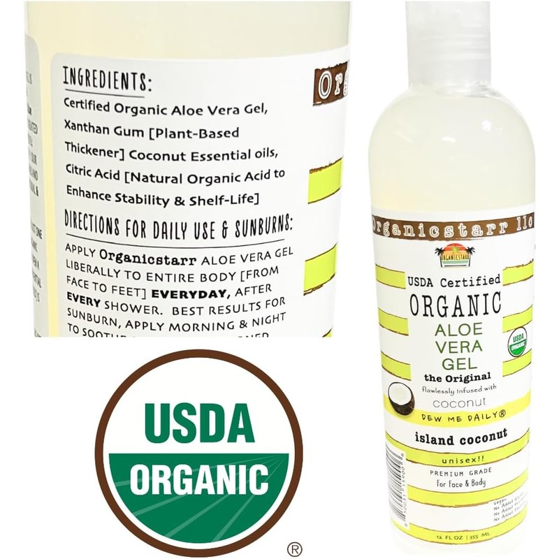 Gel De Aloe Vera Orgánico Certificado Usda 12 Oz -