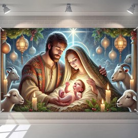 BlissYard Nativity Scene Christmas Banner 71x43 Inch Religious Holy Family Manger Backdrop Baby Jesus Birth Christian Xmas Wall Decor for Church Stage Bethlehem Biblical Celebration