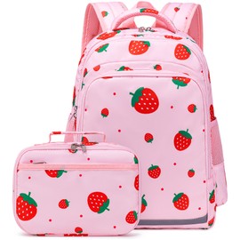 CAMTOP Backpack for Kids Girls Preschool Backpacks with Lunch Box Toddle Kindergarten BookBag Set(Age 3-9, Pink Strawberry)