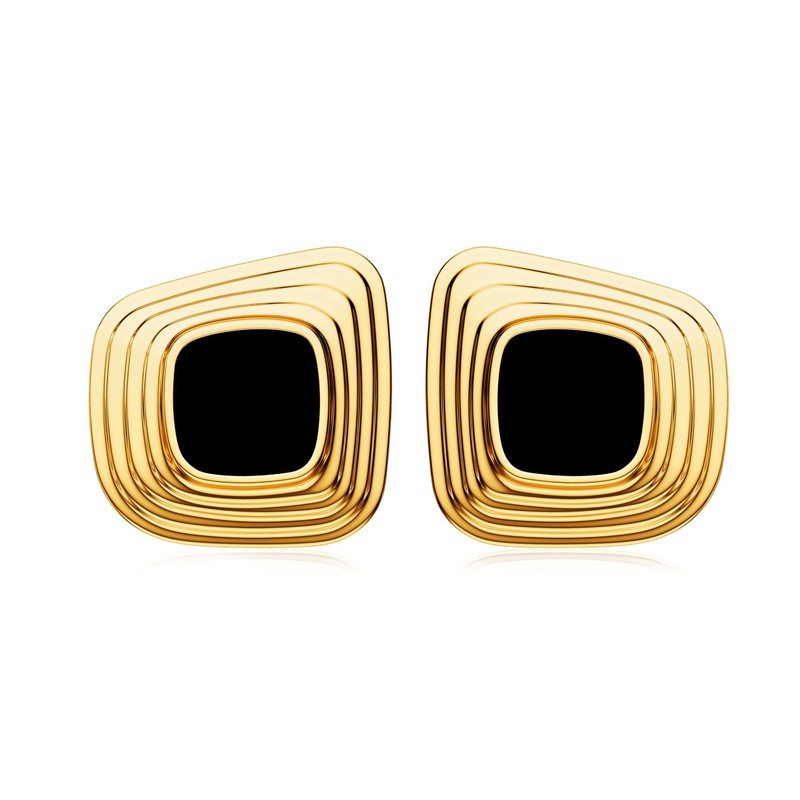 Freekiss Black Square Stud Earrings for Women, Chunky Gold Geometric