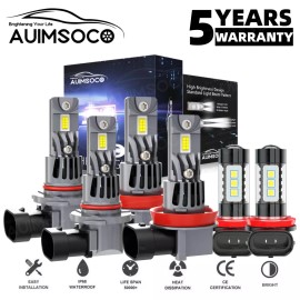 AUIMSOCO For Honda Civic Sedan 4-Door 2016-2020 2021 LED Headlight + Fog Light Bulbs Kit