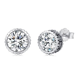 Twoowl Viking Rune Earrings for Men Women 925 Sterling Silver Round White Diamond Stud Earrings Hypoallergenic Viking Jewelry Gifts