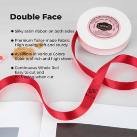 VATIN 5/8 pulgadas Poliéster Doble Cara Rojo vivo Cinta de raso - Carrete de 25 yardas, perfecto para la decoración de la boda, corona, Baby Shower, envolver el paquete de regalo y otros proyectos