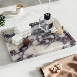 YMXYJM Luxury 100% Real Marble Tray, Genuine Natural Marble Vanity Tray, Stone Storage Trays for Home Decor Bathroom/Kitchen/Dresser, Non-Resin/Non-Ceramic, 11.7" x 7.8", Calacatta Viola Purple