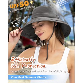 Rosoz Sun Hats for Women Wide Brim Ponytail Bucket Hat Sun Protection Beach Hat Quick-Dry Gardening Hat with Fold-Up Brim