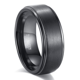 083BASE Tungsten Carbide Ring - Silver and Black, 6mm/8mm Width, Brushed Design, Unisex Engagement Ring or Partner Ring