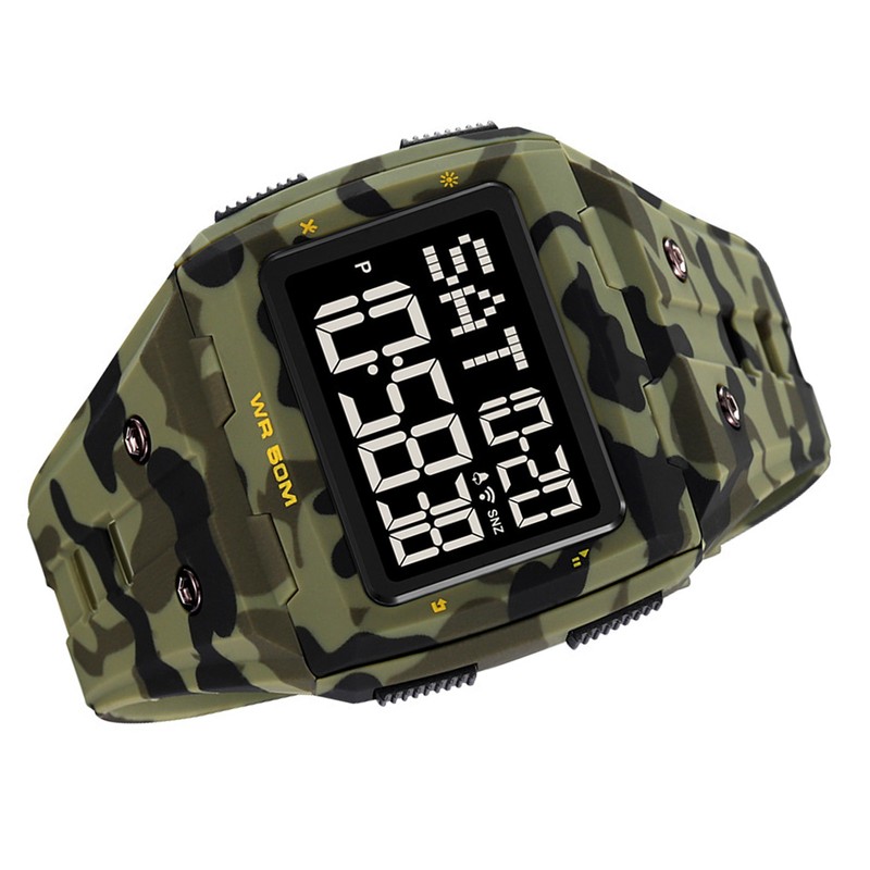 Digital Sports Watch Dual Time Display Night Light Adjustable TPR