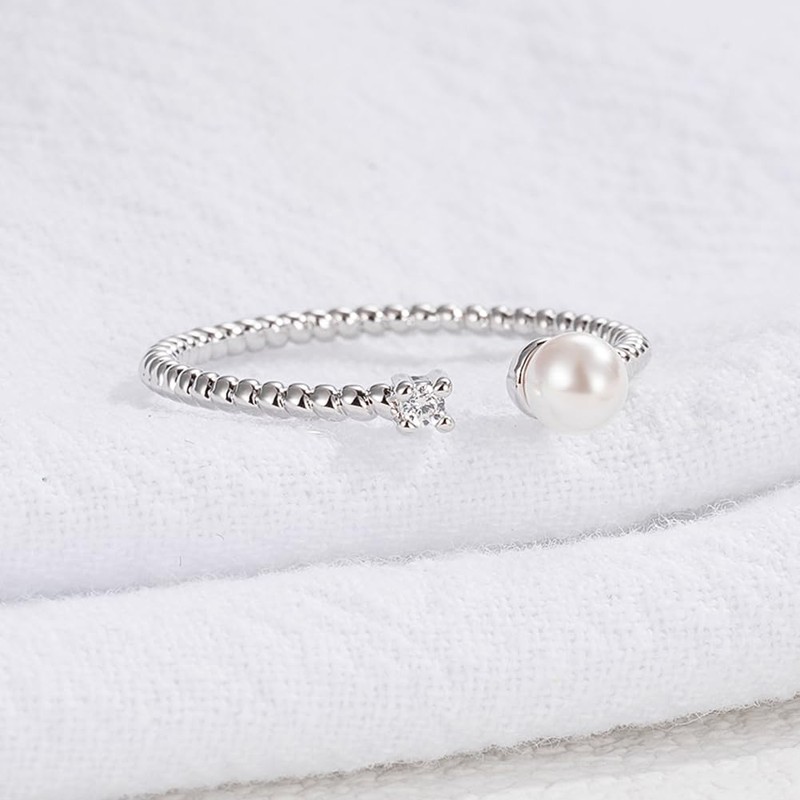 KUKA.JEWELRY Pearl Ring, Butterfly, Small Ribbon, 0.1 inch (3 mm),