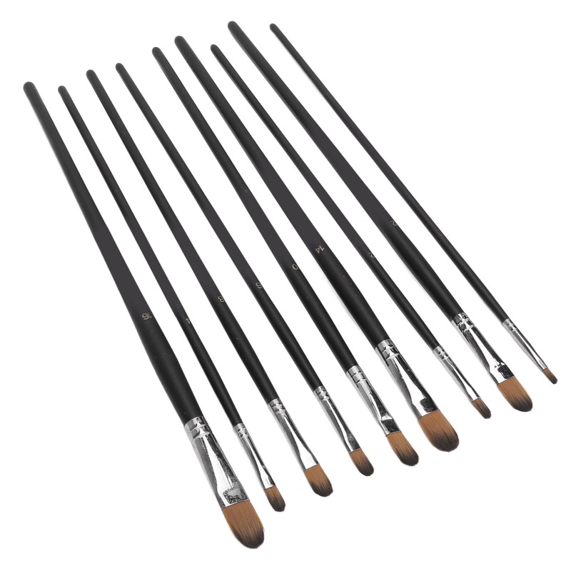 9Pcs Painting Brush Good Pigment Adsorption Round Flat Head Art