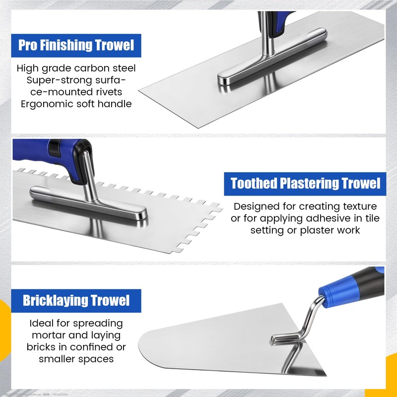 Lasnten 4 Pcs Concrete Trowel Masonry Tool Set High Carbon