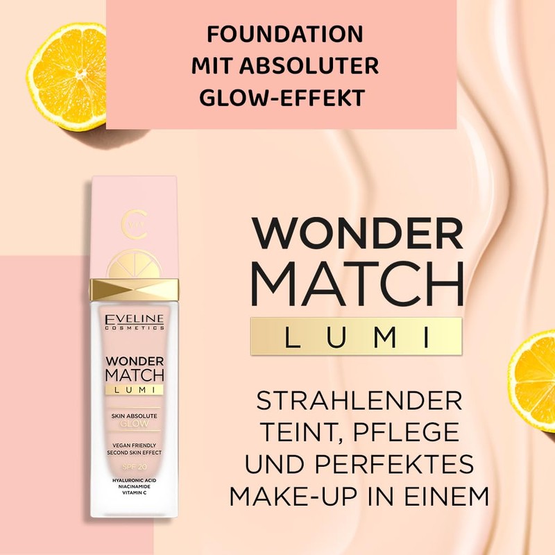 Eveline Cosmetics Wonder Match Lumi Foundation SPF 20 - Moisturising,